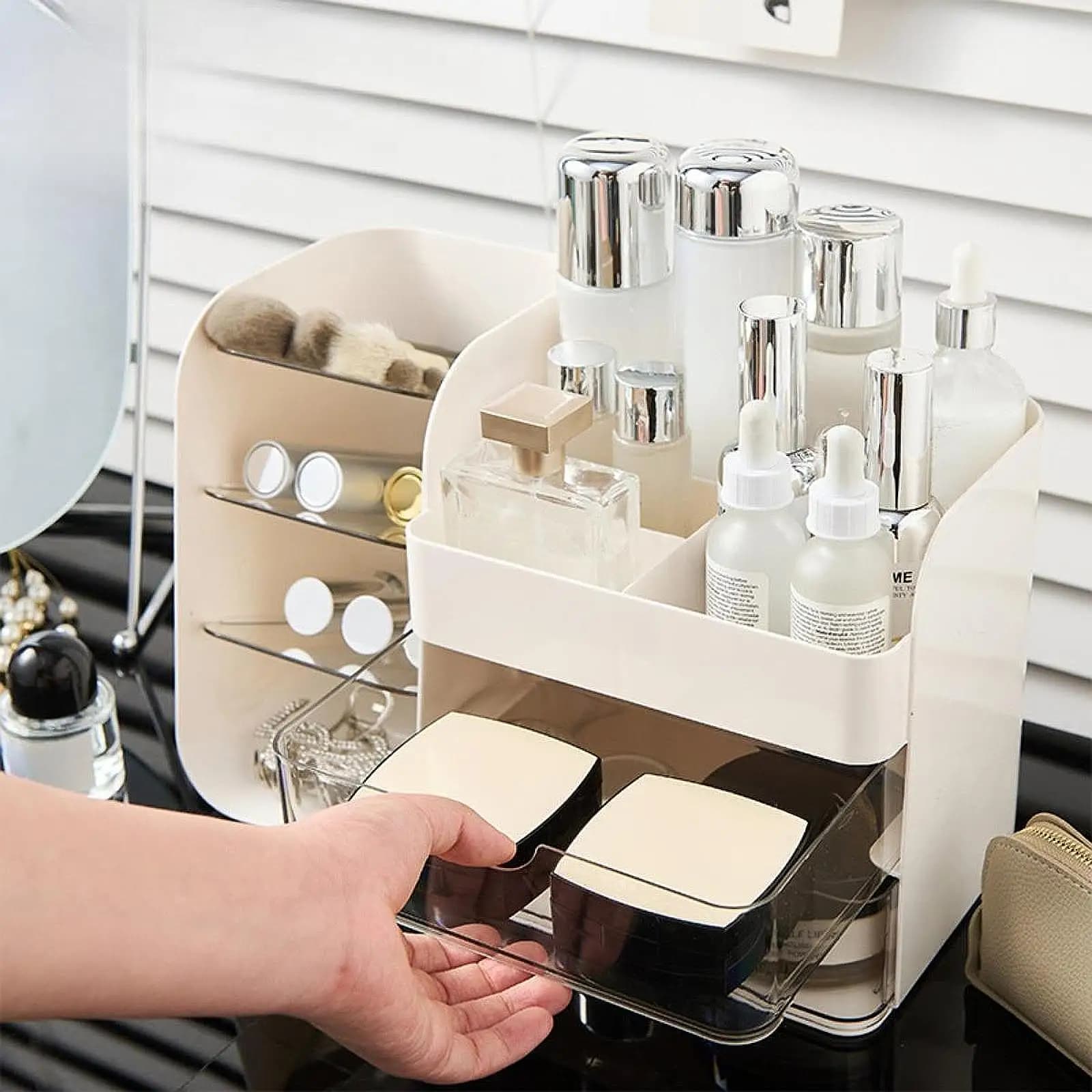 Organizzatore per Trucchi Premium con Porta Pennelli, Espositore Cosmetico per Bancone, Bagno, Camera da Letto, Dormitori, Ufficio