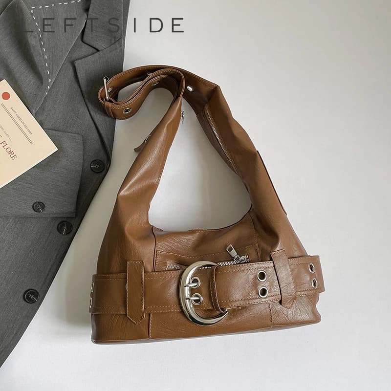 Women's Soft Leather Belt Buckle Shoulder Bag Retro Commute Aesthetic Daily Work Crossbody Bag 2026 New Trend Fashion Handbags