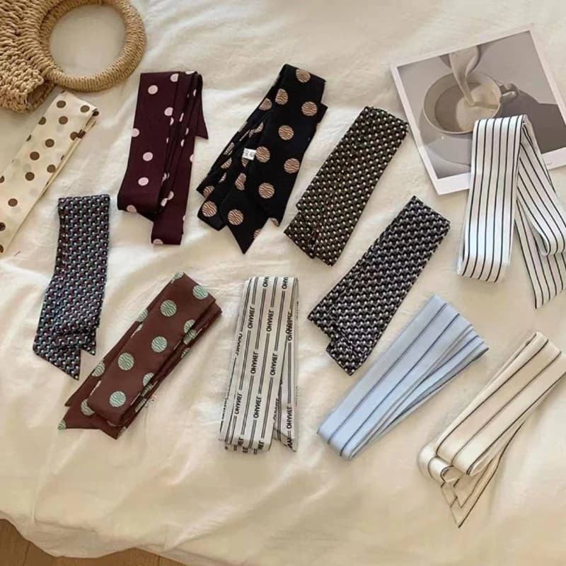 Sciarpa Lunga e Stretta con Stampa a Pois e Righe per Donne, Nastro Decorativo, Cintura, Cravatta, Sciarpe Estive in Seta Stile Y2K