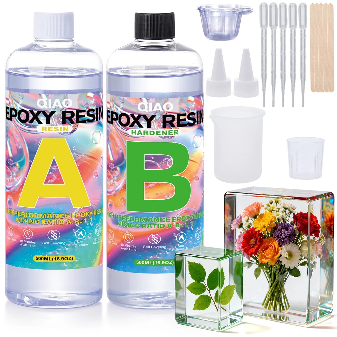 Crystal Clear Epoxy Resin Kit Bubble-Free, High Gloss Easy 1:1 Mix Coating & Casting Resin Supplies for Jewlery Making Diy Craft