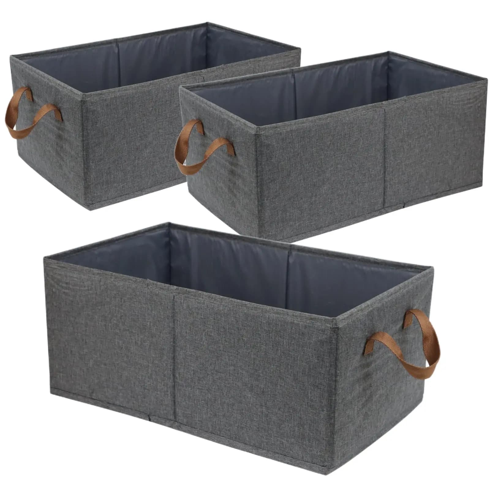3Pcs Large Capacity Foldable Storage Bins Sturdy Closet Organizer Boxes Space Saving Shelf Baskets for Clothing Sheets Toys Books Utility Room Sundries Makeup Organization Grey