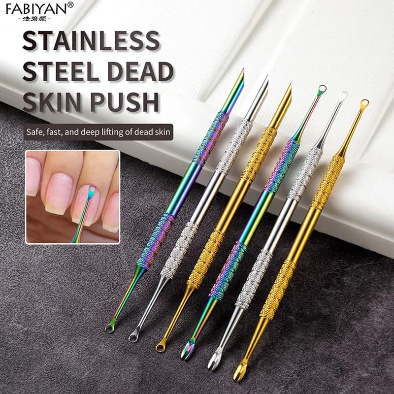 Spingipelle in acciaio inossidabile Spingipelle per pelle morta a doppia testa Push per rimozione cuticole Cerchio smussato Strumenti per manicure per lima per unghie