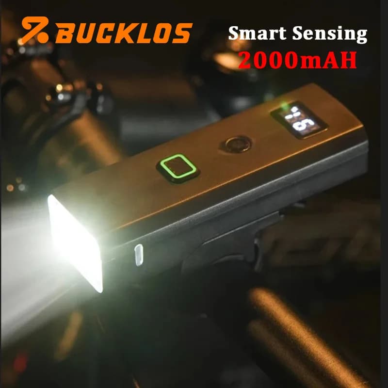 Luce Anteriore per Bicicletta BUCKLOS 2000mAH, Faro MTB con Sensore Intelligente, Lampada per Mountain Bike Impermeabile, Torcia per Ciclismo