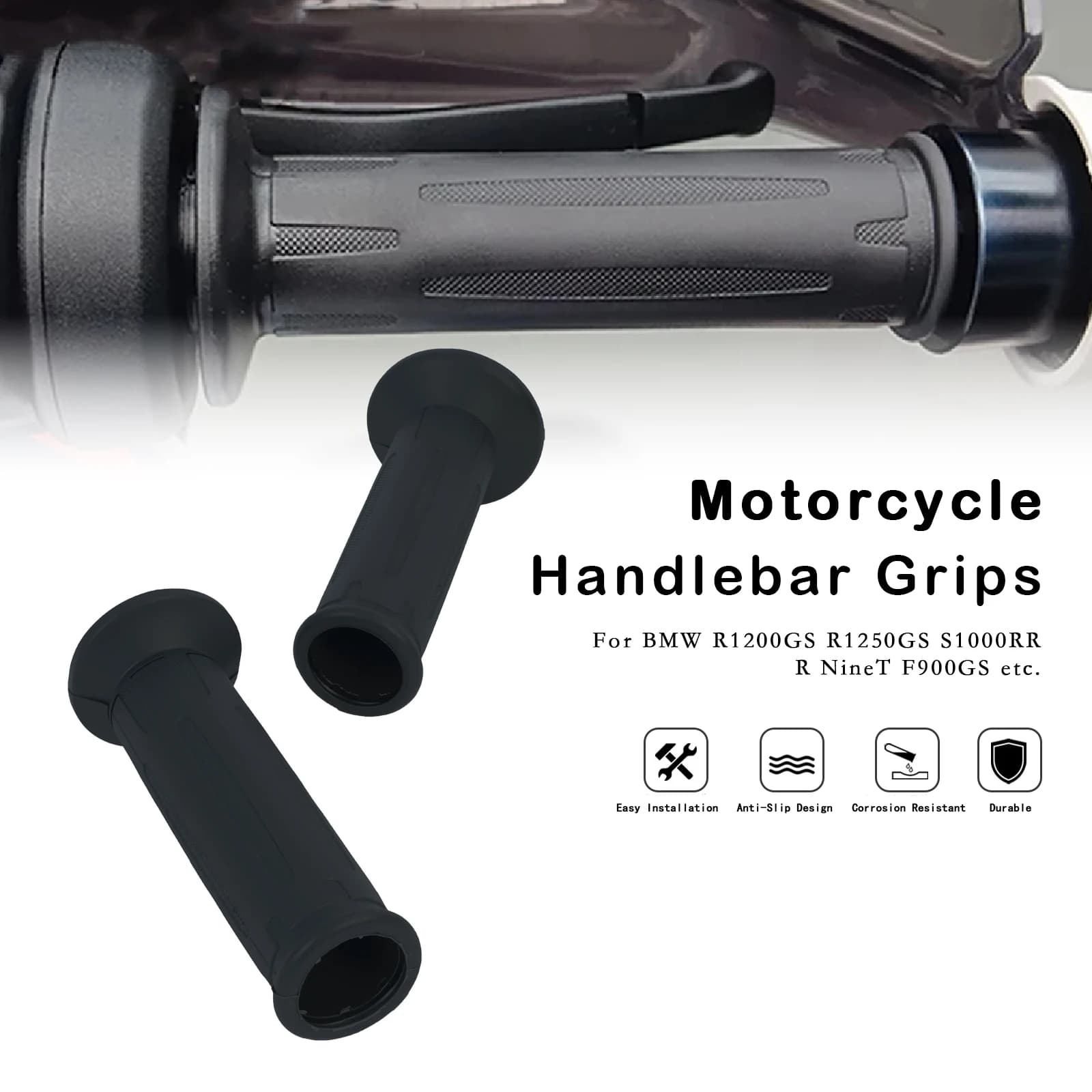 For BMW R1200GS R1250GS ADV R1200RS R1200R Motorcycle Rubber Handlebar Grips Anti-Slip Hand Grip Sleeve Cover Black Protection