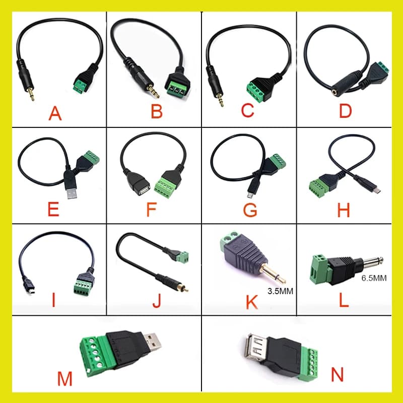 USB female Mini USB type C RCA male to female screw terminal jack stereo connector cable adapter 3.5 mm 6.5 mm