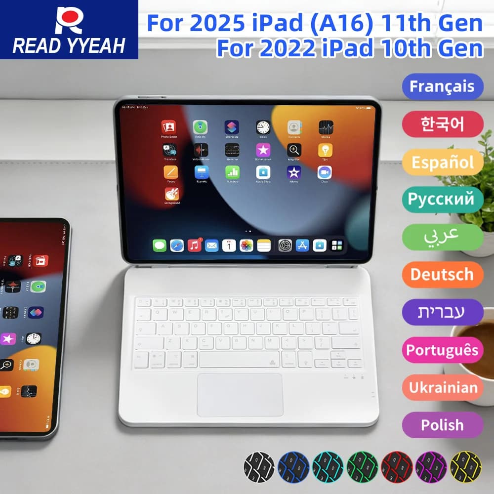Magic Keyboard with Touch Panel for iPad Air 4 5 10.9in, iPad 10a Gen A16 2025, iPad Pro 11a Gen 12.9in 2018-2025 - Smart Cover Case for Tablet