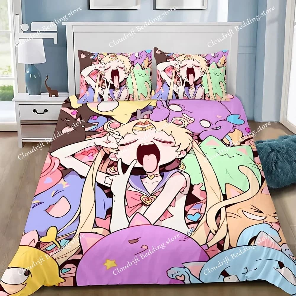 26Japan Anime S-Sailor M-MoonS Adult Boy Girl Bedroom Decoration Single Double Large Size Duvet Cover Pillowcase Bedding Set