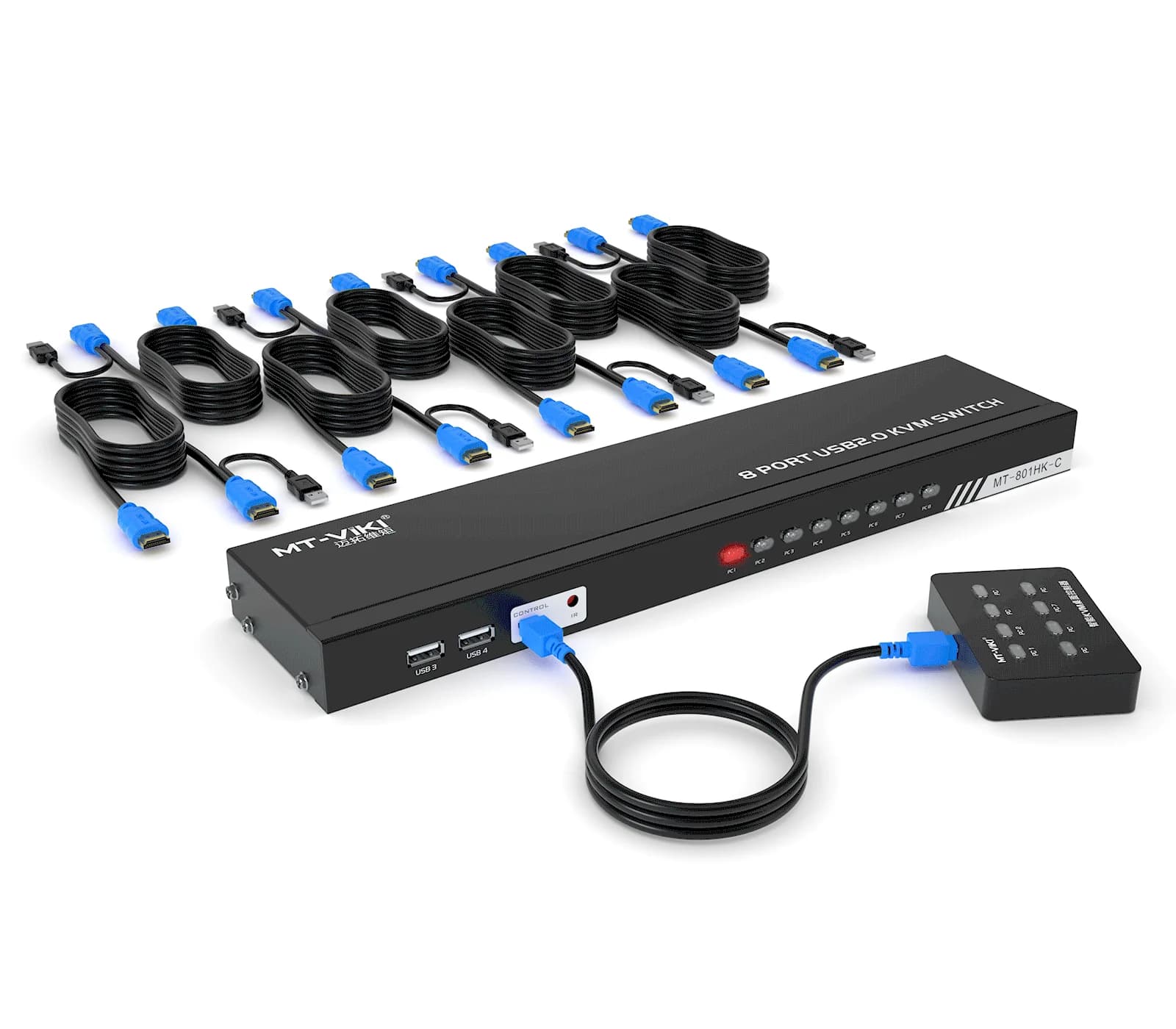 new8 Port KVM Switches HDMI 4K30Hz + Cables (upgraded 2in1), MT-VIKI 1U Rack Mount HDMI KVM Switch 8 in 1 Out