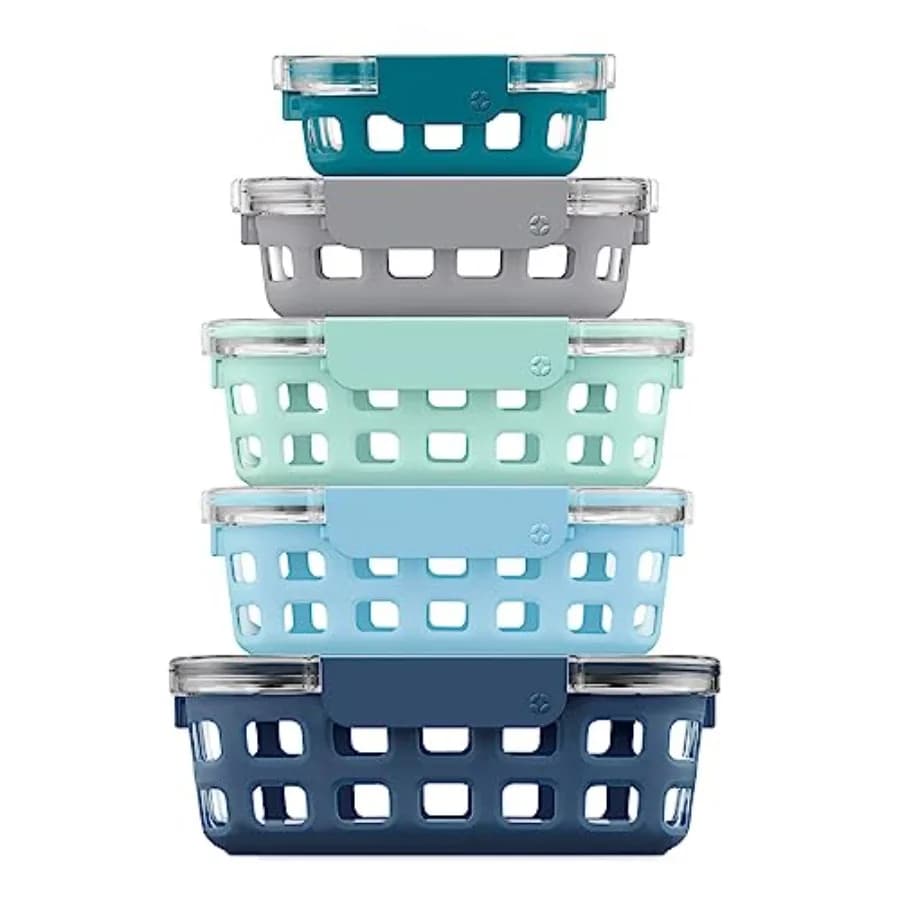Set di Contenitori in Vetro Duraglass per Preparazione Pasti, Ermetici con Manicotti in Silicone e Coperchi Senza BPA, Lavabili in Lavastoviglie