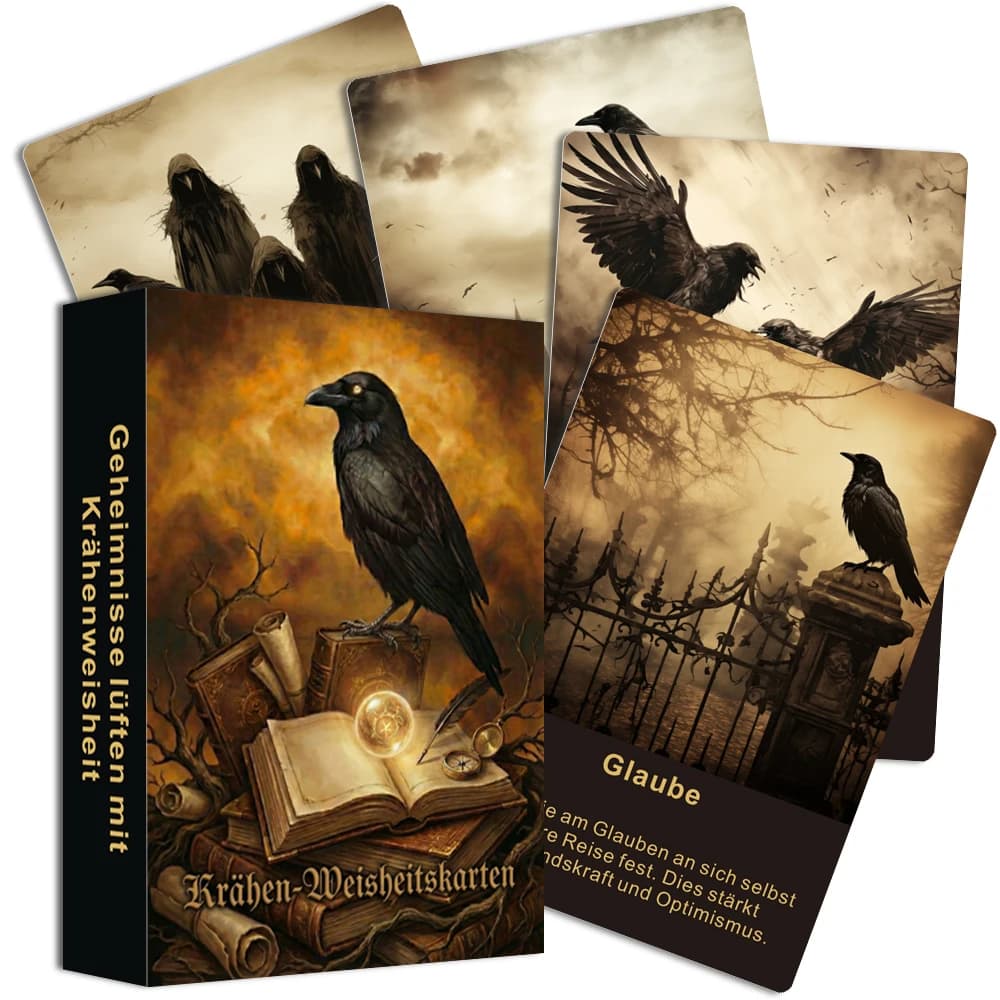 Carte Oracle tedesche, 50 carte originali, tema Corvo misterioso, lettura personale, guida, giochi di carte, carte dei Tarocchi, 12*8 cm, 14+