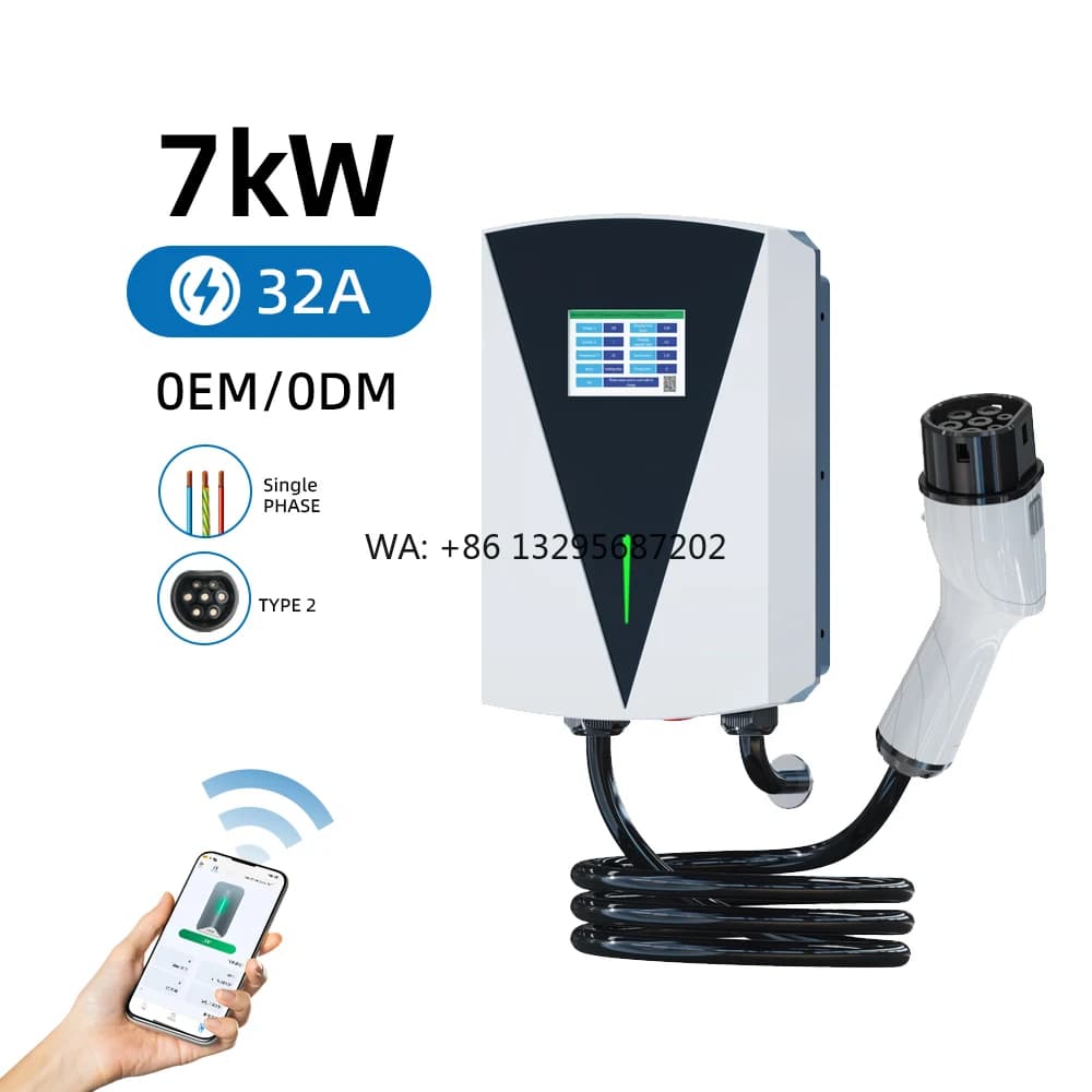 EV Wall Charger 7kW 32A 230V, Plug-and-charge Auto Charger for Home Charging in the UK with Operating Screen