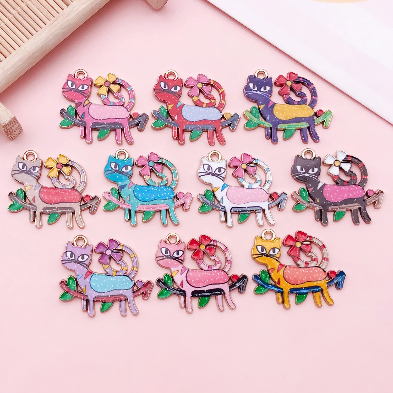 5 pezzi/10 pezzi in lega di smalto stampato gatto ciondolo creazione di gioielli portachiavi fai da te orecchini pendenti per gioielli bracciali collana