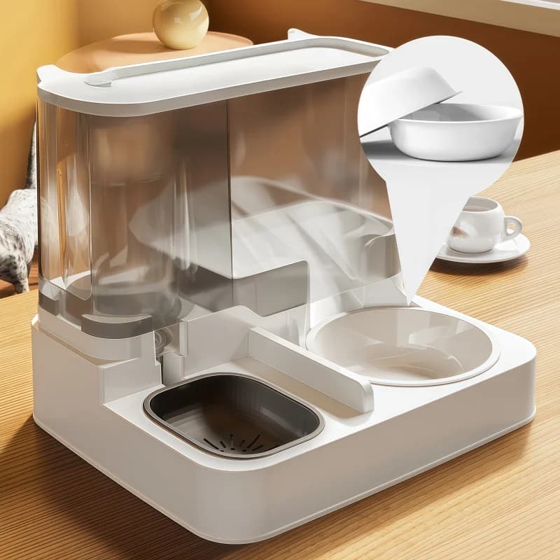 Distributore Automatico di Cibo per Animali Domestici con Dispenser d'Acqua, Ciotola in Ceramica per Cani e Gatti, Erogatore Integrato di Acqua Potabile
