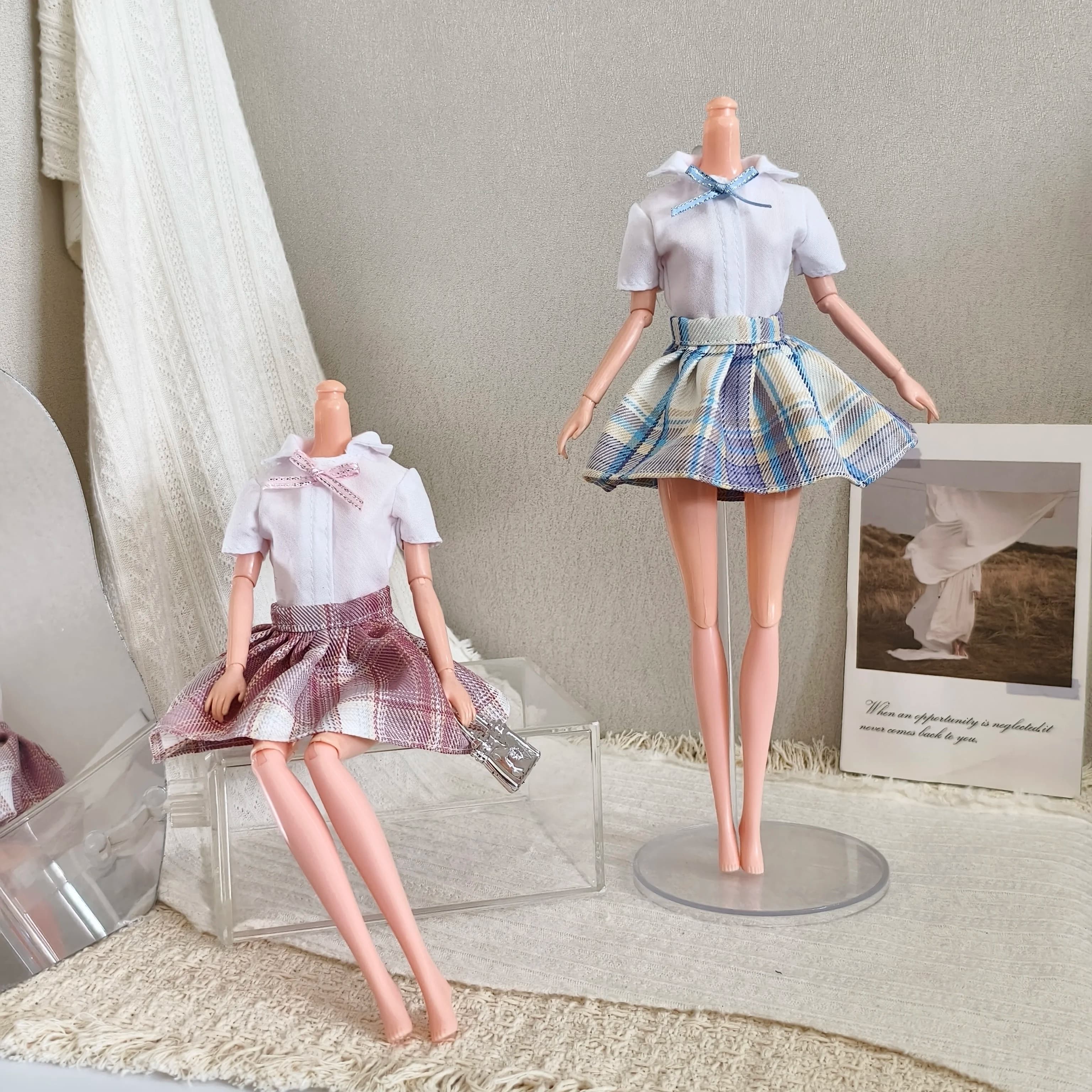 Camicia bianca stile college JK + gonna a pieghe scozzese, set scolastico per bambole FR Babi Supermodel 1/6, accessori per vestiti da indossare tutti i giorni