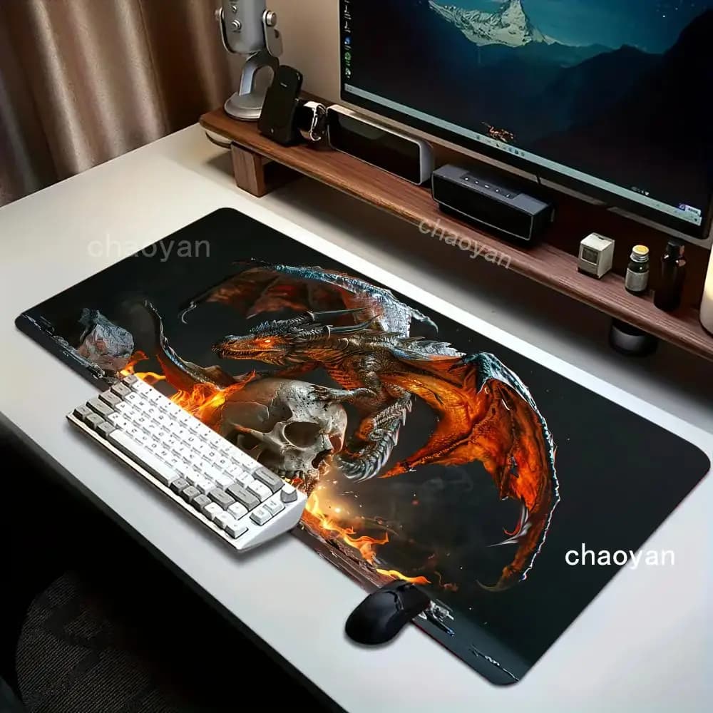 Dragon Skull Sword Design Mouse Pad Large Rubber Non-slip Desk Accessories Mousepad for Office & Gamer Keyboard Decor Mat