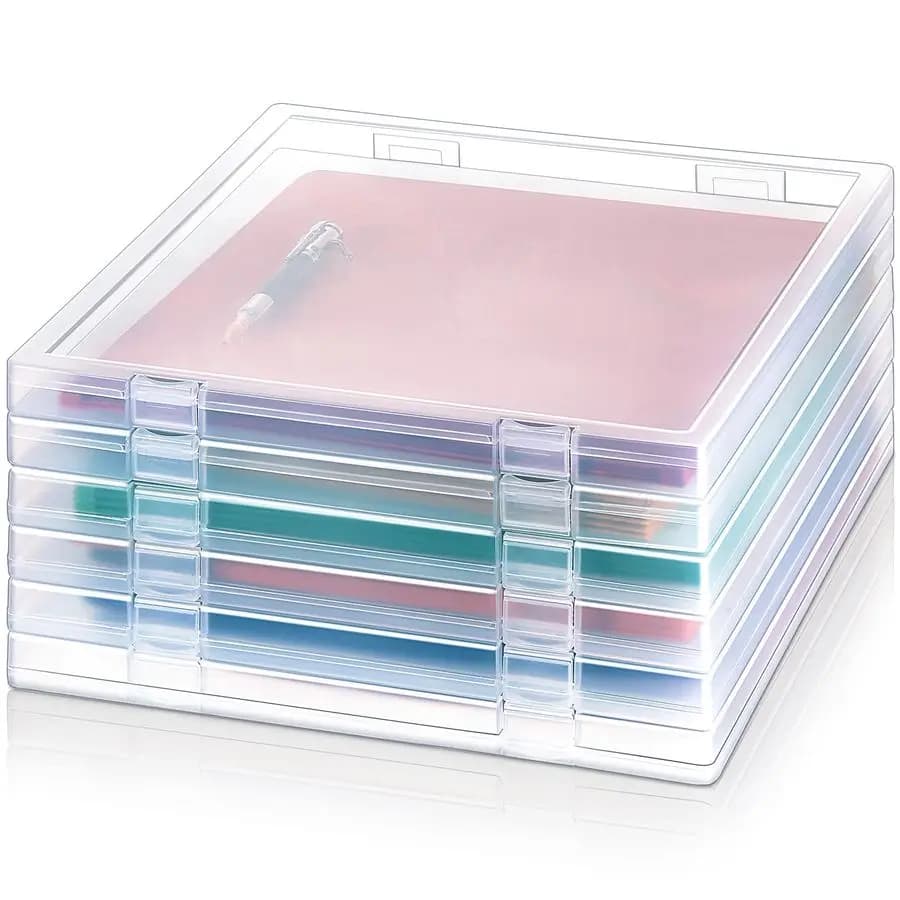 Set of 6 Transparent Plastic Containers 12 x 12 Paper & Scrapbooking, Sottile Portable Organizer