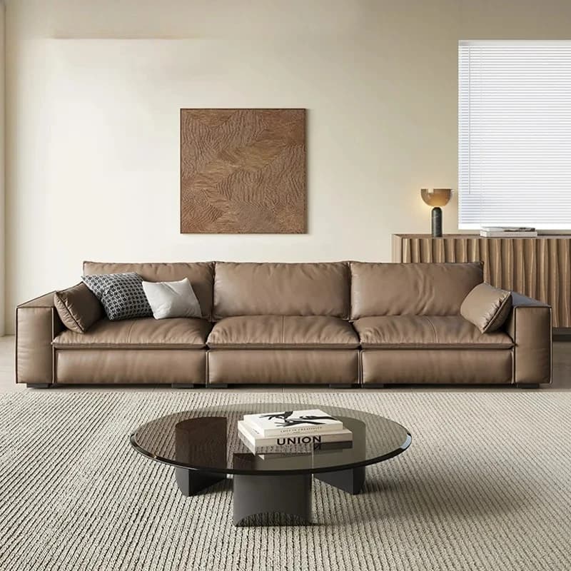 Divano minimalista in pelle tofu Block Leather con schienale alto