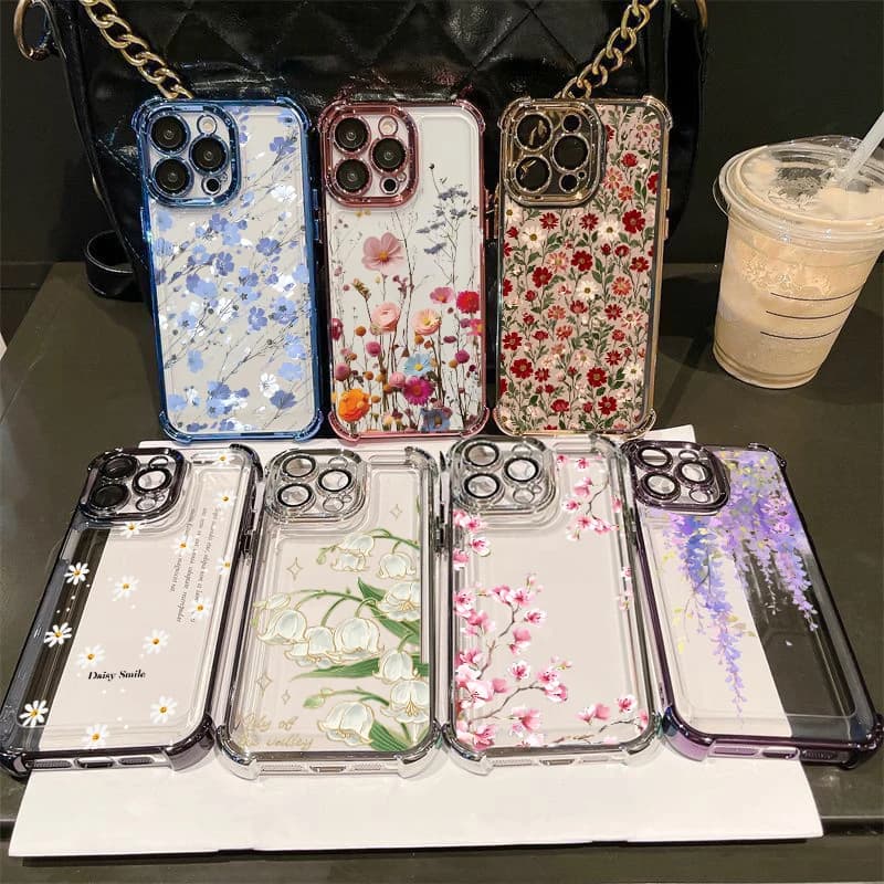 Luxury Plating Clear Flower Phone Case For Google Pixel 10 9 Pro XL 9 8 7 Pro 5G Pixel 7A 8A 9A 9 10 8 7 Airbag Transparent Case