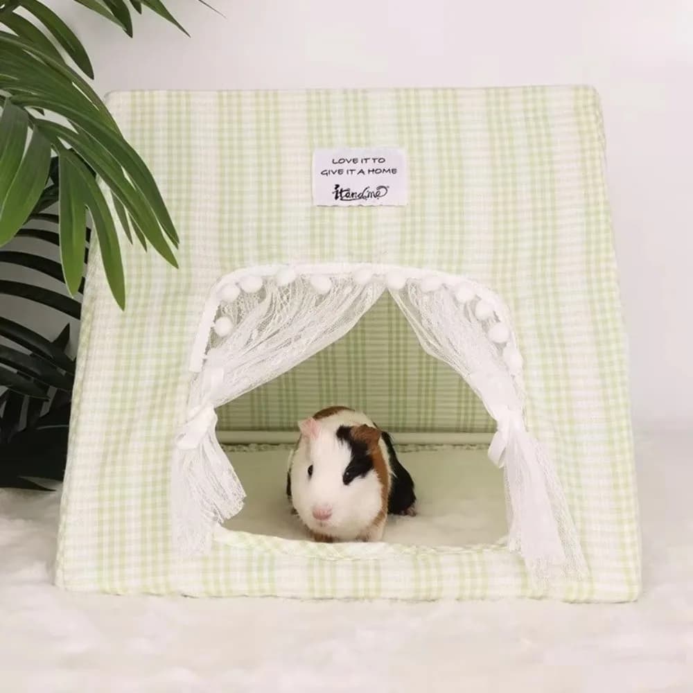 Fashion Soft Cotton Rabbit Nest Villa Floral Print with Curtains Cozy Sleeping Tent Hideout Hamster Cage For Rabbits Guinea Pig