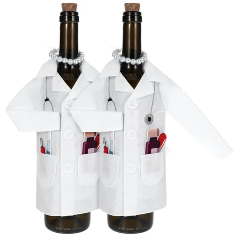 White Wine Bag for Nurse Practitioner Gifts, Felt Wine Bottle Clothes, Liquor Bottle Wrapping Cover with Necklace Capsules Deco