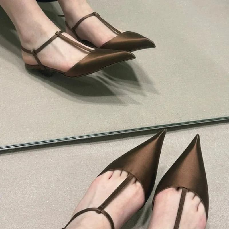 Sandali sexy da ballo per banchetti, estivi, da donna, di lusso, a punta, con fibbia, slingback, tacco basso