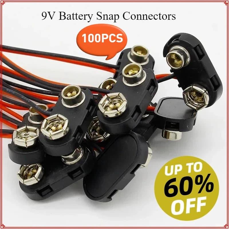 100 pz 9 V Batteria Connettore A Scatto Clip Cavi Supporto Rosso Cablato 9 Volt Batteria Clip Connettore Supporto Della Batteria per Arduino