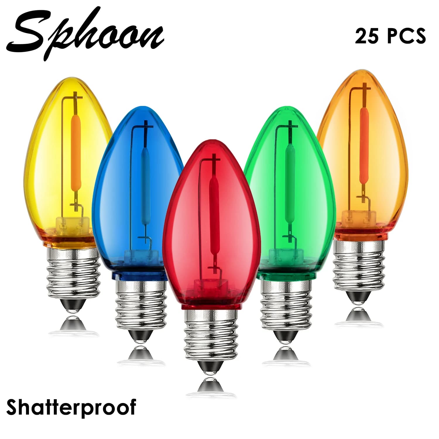 25PCS C7 RGB Edison Lampadine Multicolor PC Plastica infrangibile 1W equivalente a 7Watt Partry Decor String Light Sostituisci la lampadina