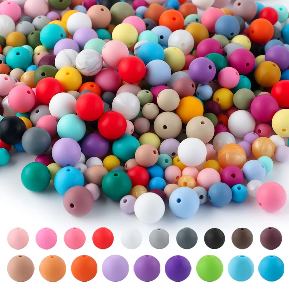 20/30 pezzi perline in silicone rotonde da 9/12/15/19 mm, perline sfuse per la creazione di gioielli fai da te, portachiavi, collane, braccialetti, accessori per penne con perline.