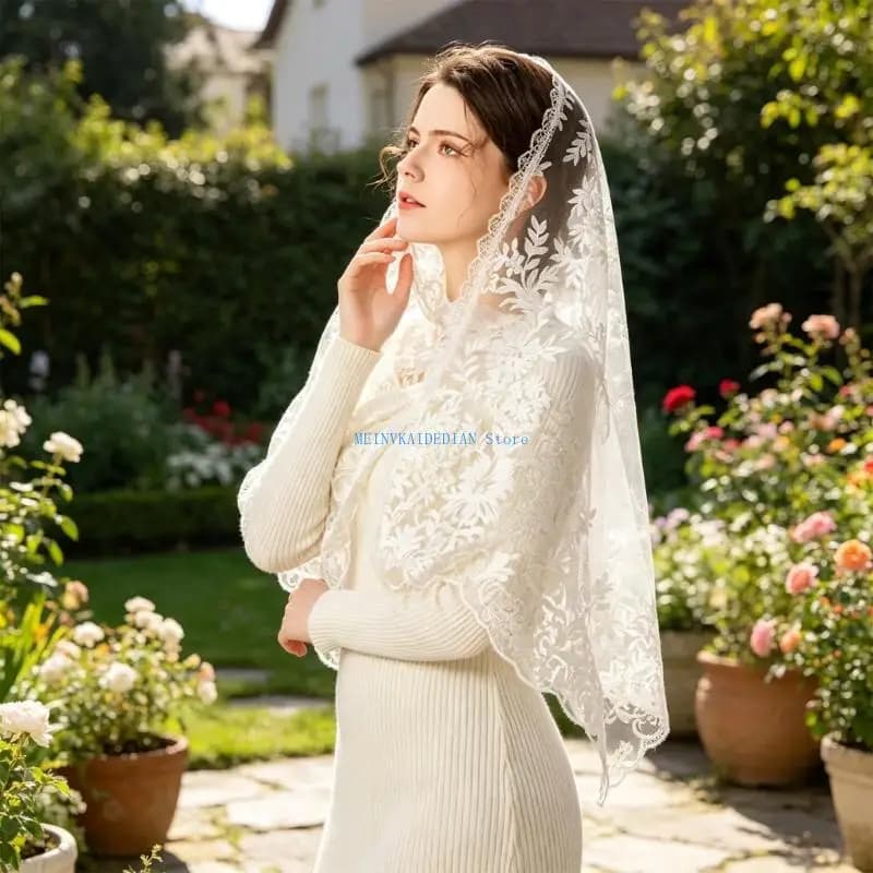 C1FE Beautiful Floral Lace Hair Scarf Elegant Head Cover For Church Wedding Party