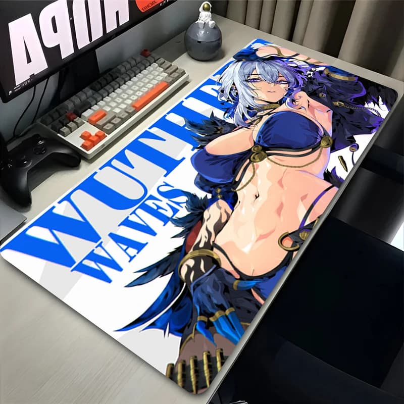 Sexy Girl Anime Mouse Pad Laptop Kawaii Gaming Mousepad XXL Galbrena Wuthering Waves Tappeto per tastiera Ufficio PC Gamer Tappetino da scrivania bianco