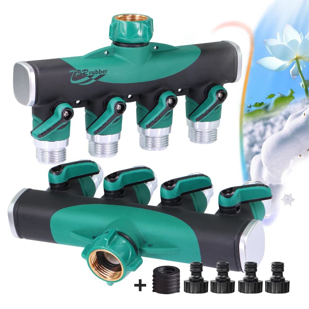 Divisori per rubinetti filettati in metallo a 4 vie da 3/4 ''per impieghi gravosi con valvole di intercettazione per adattatore per tubo da giardino connettori per rubinetti dell'acqua per esterni