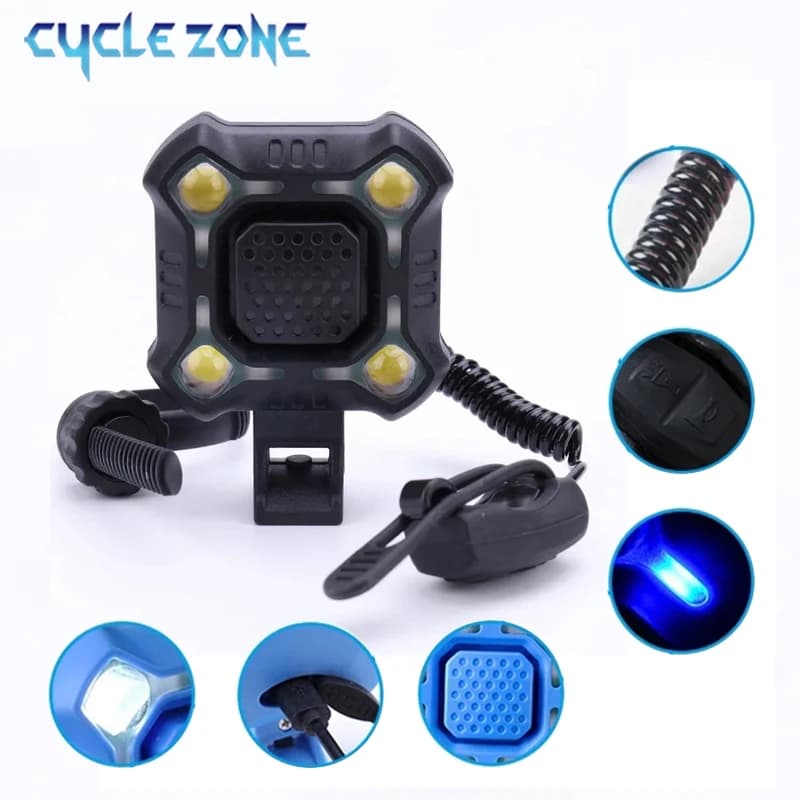 2 in 1 Bicycle Light Electric Horn 4 LED Bike Headlight with 5 Sounds 8 Lighting Modes Rechargeable Cycling Safety MTB Bike Lamp