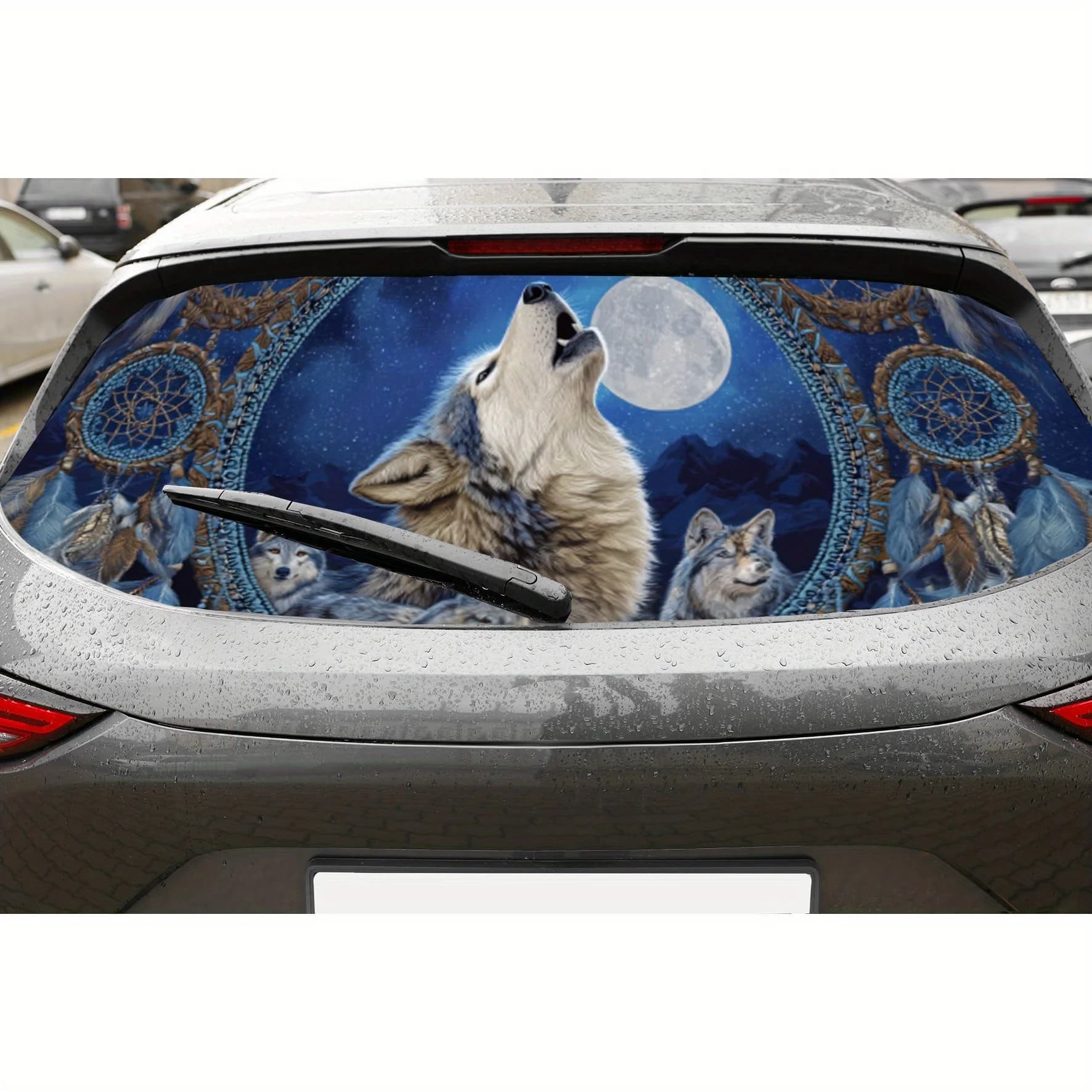 Howling Wolf and Dreamcatcher Car Rear Window Vinyl Wraps Sticker, Fashionable Auto Decal, Waterproof Self-adhesive & Anti-scrat