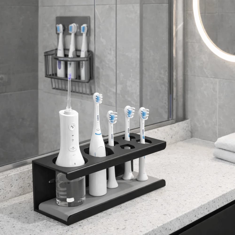 Space Aluminum Electric Toothbrush Holder Black Large Capacity Makeup Brush Rack Simple Toothbrush Toothpaste Holder Hotel