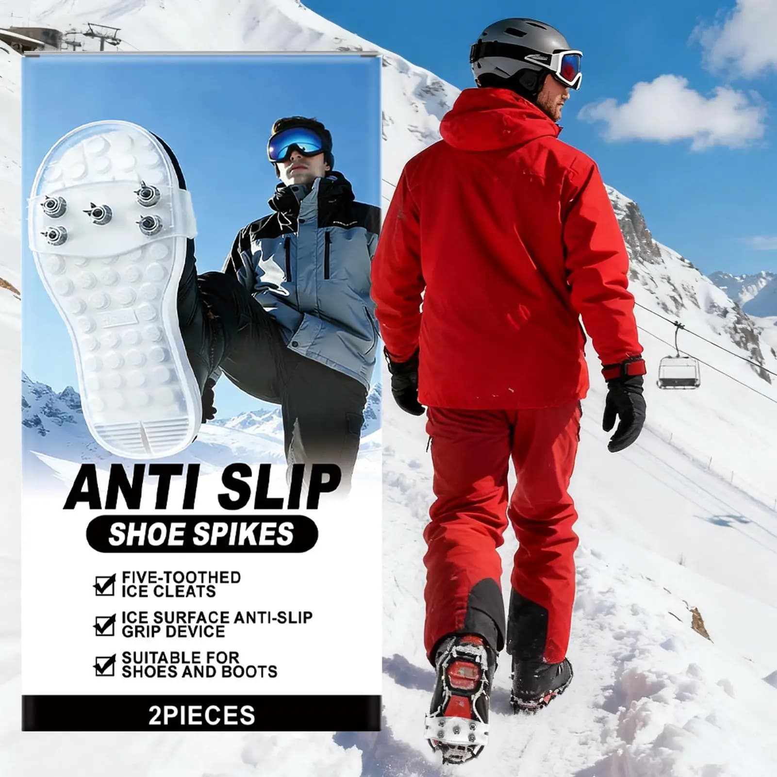 Ramponi Antiscivolo 2 Pezzi Universali per Scarpe e Stivali, Gripper per Escursionismo, Arrampicata, Pesca, Alpinismo e Camminata su Ghiaccio