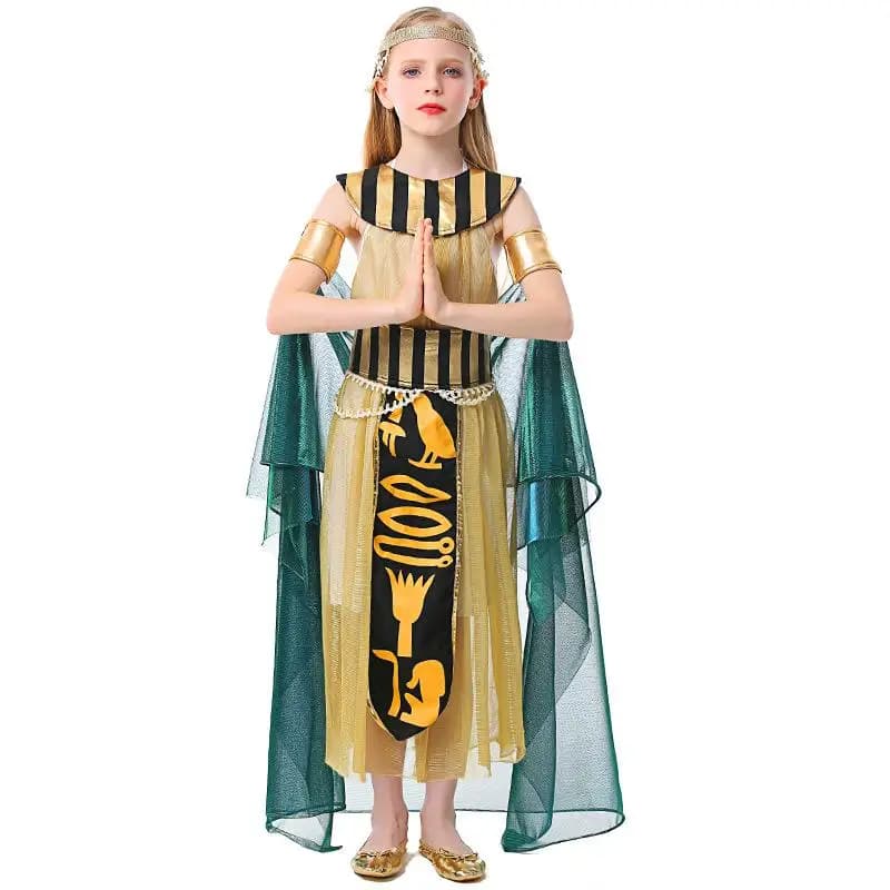 Bambini Ragazze Cleopatra Egiziana Mitologia Faraone Mummia Reale Vestito Mantello Set Bambini Dramma Halloween Gioco di ruolo Costume Cosplay