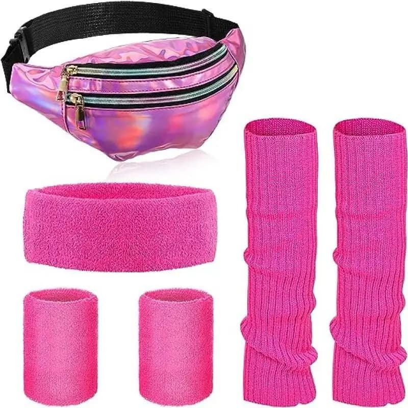 PESENAR Set da Donna Anni '80 per Allenamento, con Scaldacollo, Fascia per Capelli, Polsini e Marsupio Neon - Ottimo per Giochi di Ruolo e Cosplay