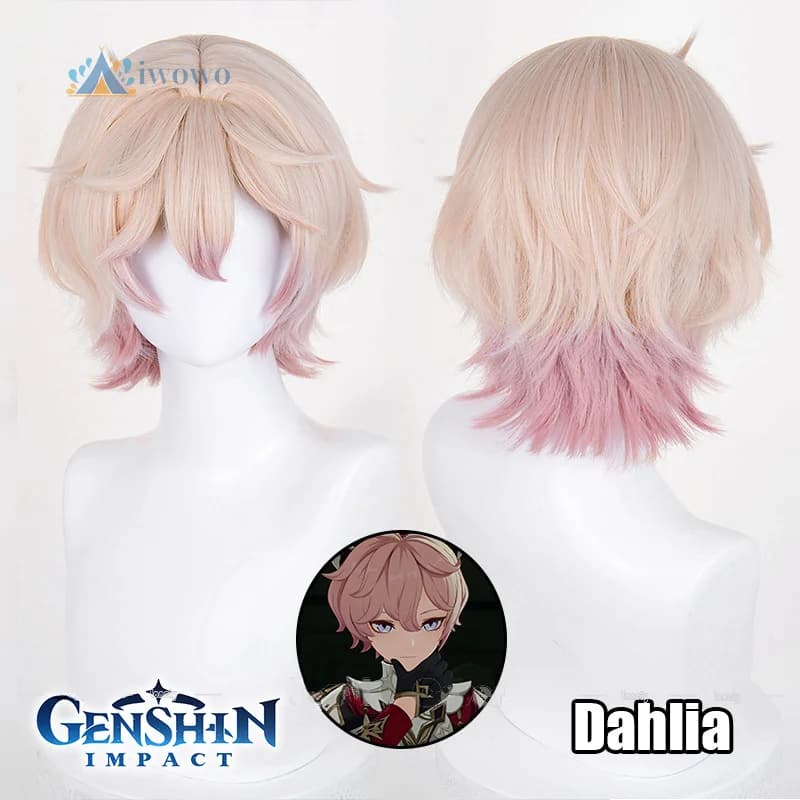 Parrucca cosplay Dahlia Genshin Impact Fair Bionda Rosa sfumata Parrucche corte per capelli Bob per donna Uomo Mondstadt Festa Carnevale Halloween