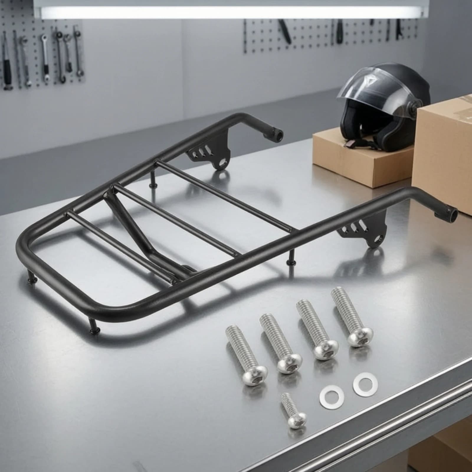 Motorcycle Luggage Rack Compatible Rear Luggage Rack Tube-Style Black for Motorcyclists, Daily Commuting