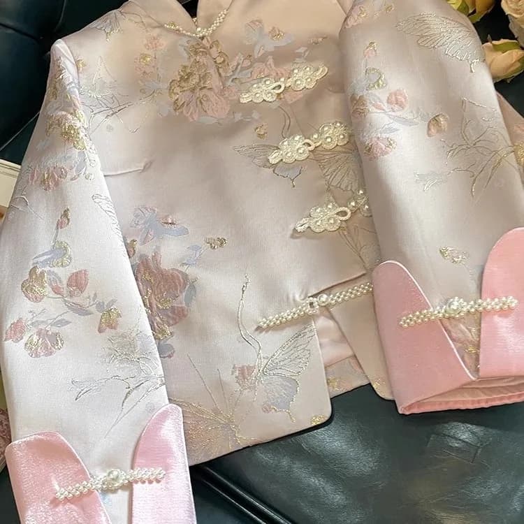 Nuova Giacca Corta in Stile Cinese da Donna, Top con Bottoni, Ricamo Floreale, Stile Elegante, Primavera Autunno, Atmosfera di Alta Classe