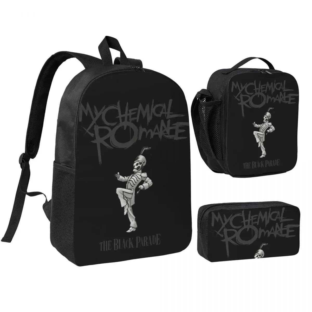 3Pcs The Black Parade 2026 Music My Chemical Romance Mcr Backpack Set Pen Bags Bookbag Sets with Lunch Box For School Daypack