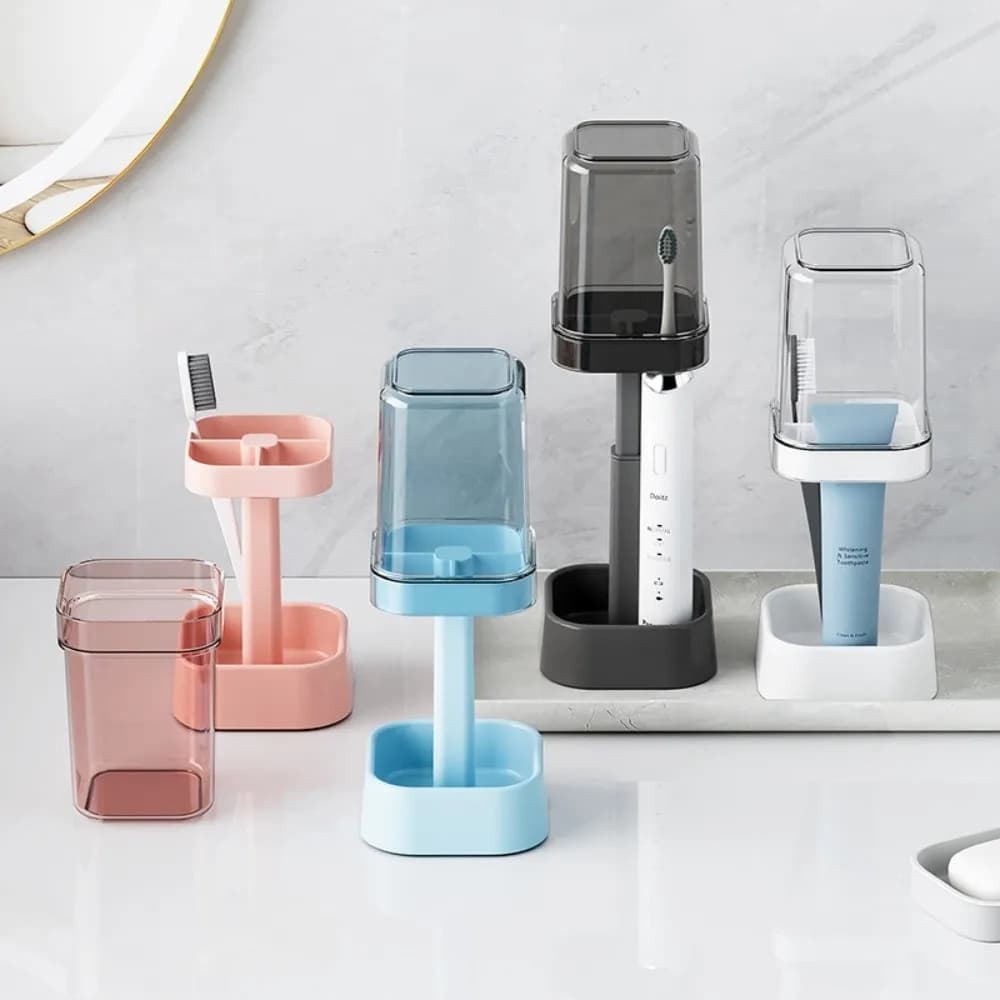 Simple Dustproof Toothbrush Holder with Lid Multi-functional Mouthwash Cup Portable All-in-One Toothbrush Organizer Couple