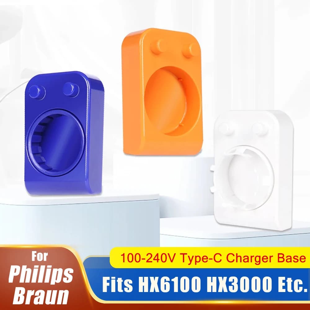 Type-C Charger Base for Philips & Braun Toothbrush, 100-240V Induction Charging Dock, 5V Safe Output for Global Travel Light
