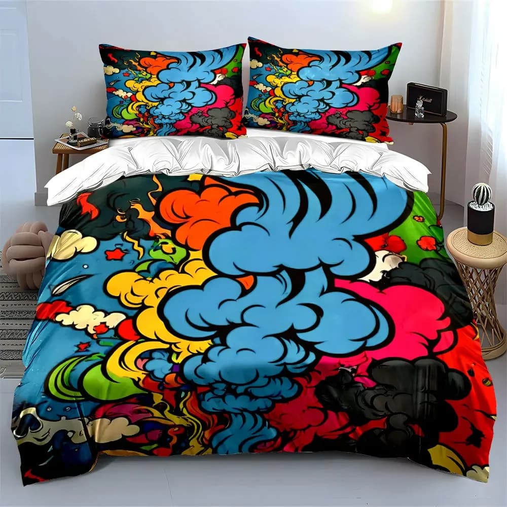 Set di biancheria da letto con decorazioni artistiche astratte colorate, con 1 copripiumino e 2 federe, singolo, matrimoniale, king, queen, regalo