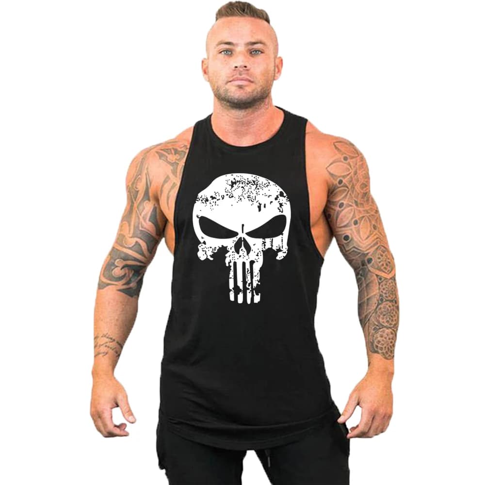 Nuova vendita calda da uomo con stampa teschio canotta traspirante gilet fresco camicia da corsa magliette in cotone canottiera bodybuilding fitness senza maniche