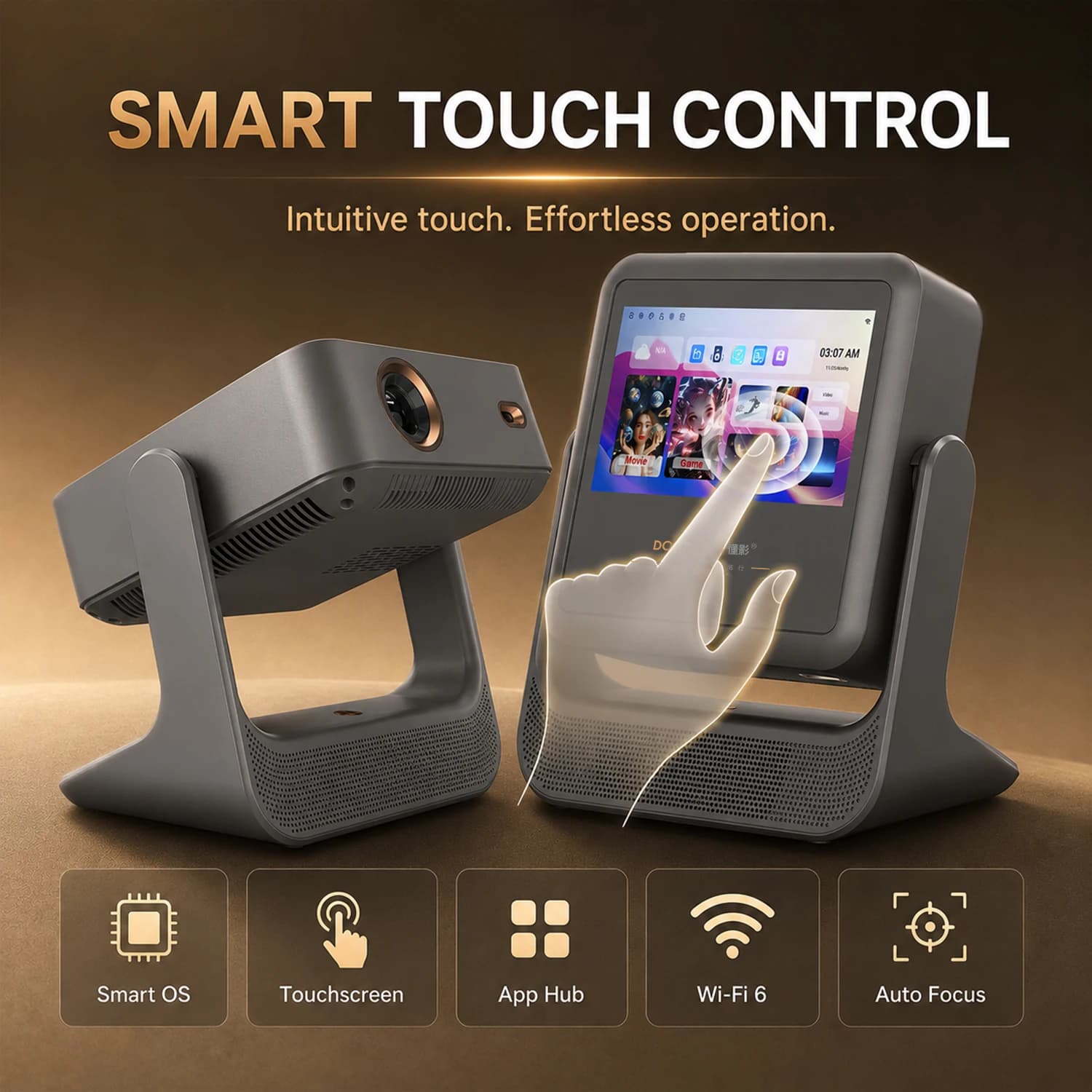 7 Inch Portable Projector Touch Screen 4K Auto Keystone Ceiling Mount iOS Android Sync Office Presentation