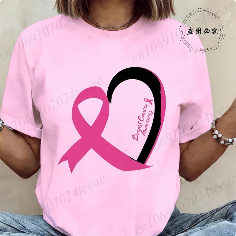 Women's Short-sleeve T-Shirts Breast Cancer Awareness Shirt Pink Ribbon Support Tee Print T-shirt Women Clothes T Shirt Harajuku