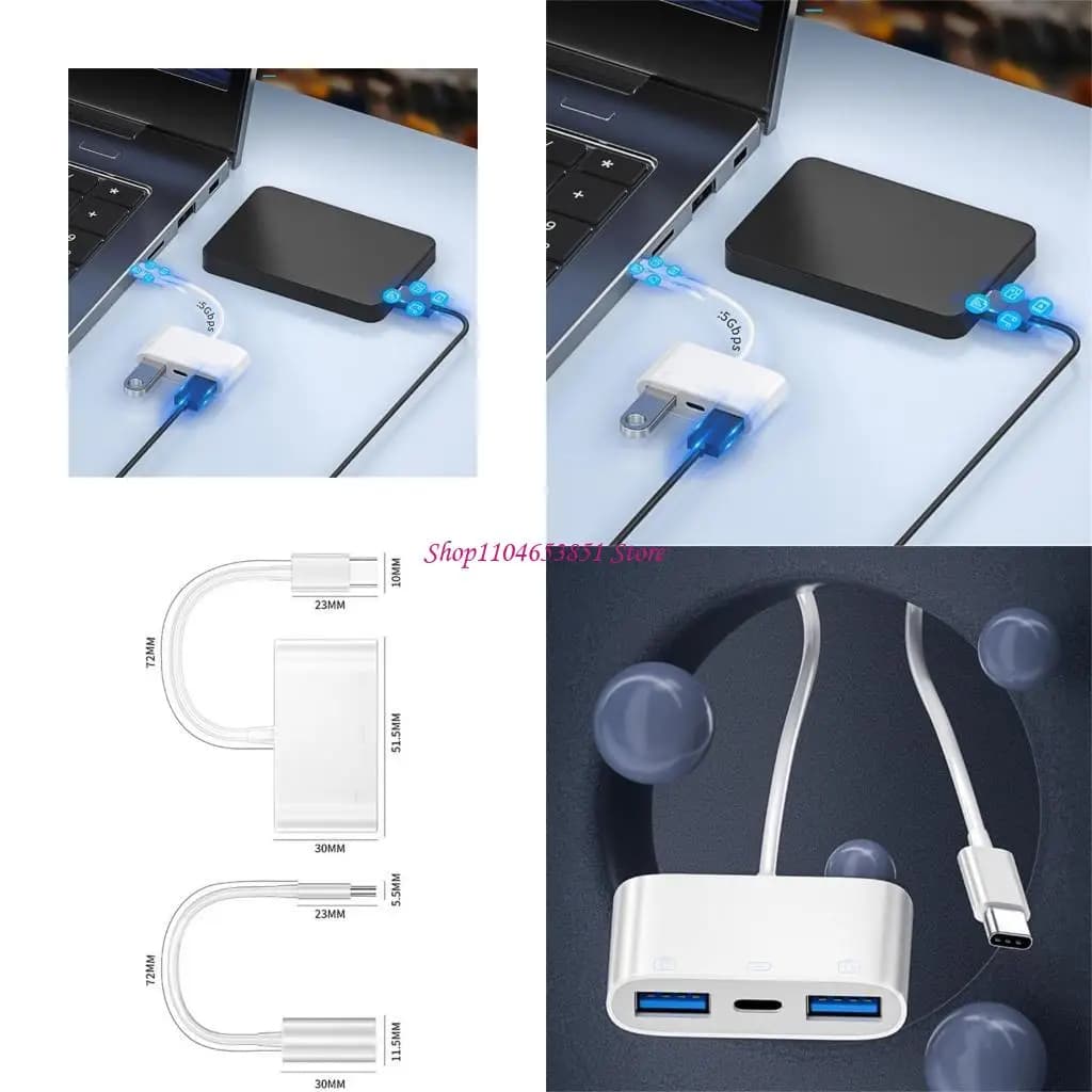 Hub USB Hub USB C 3 in 1 Adattatori USB TypeC a Multi USB 2.0 per laptop