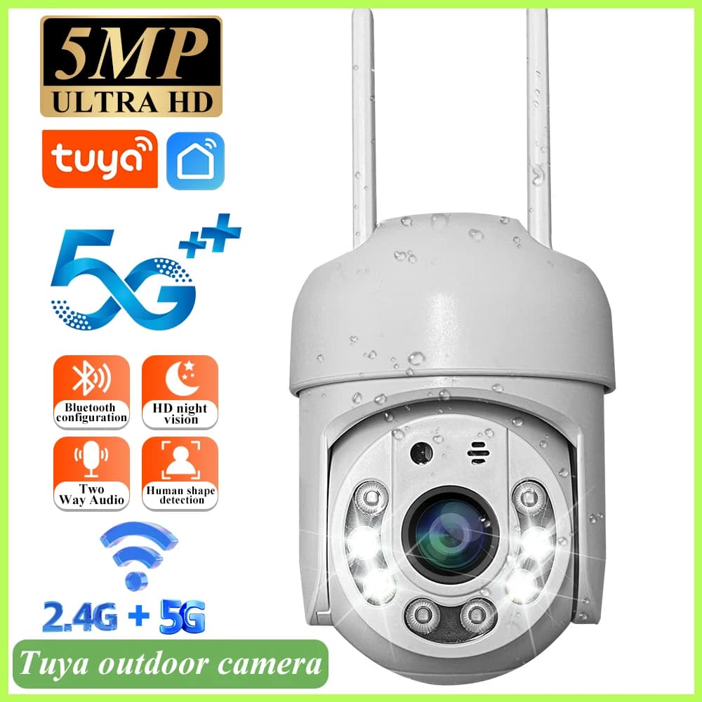 Tuya 5G Wifi Telecamera PTZ Esterna impermeabile Home Security-protezione Visione notturna a colori Sorveglianza audio Rilevazione del movimento umano