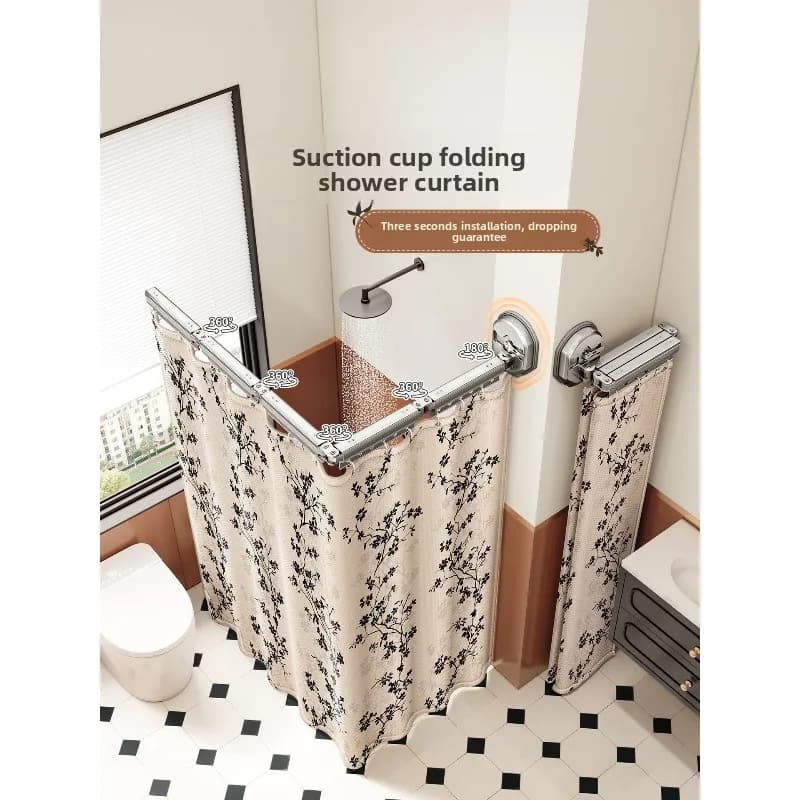 Tenda da bagno pieghevole con ventosa, WC da bagno, separazione asciutta e bagnata senza punzonatura, divisorio per doccia impermeabile